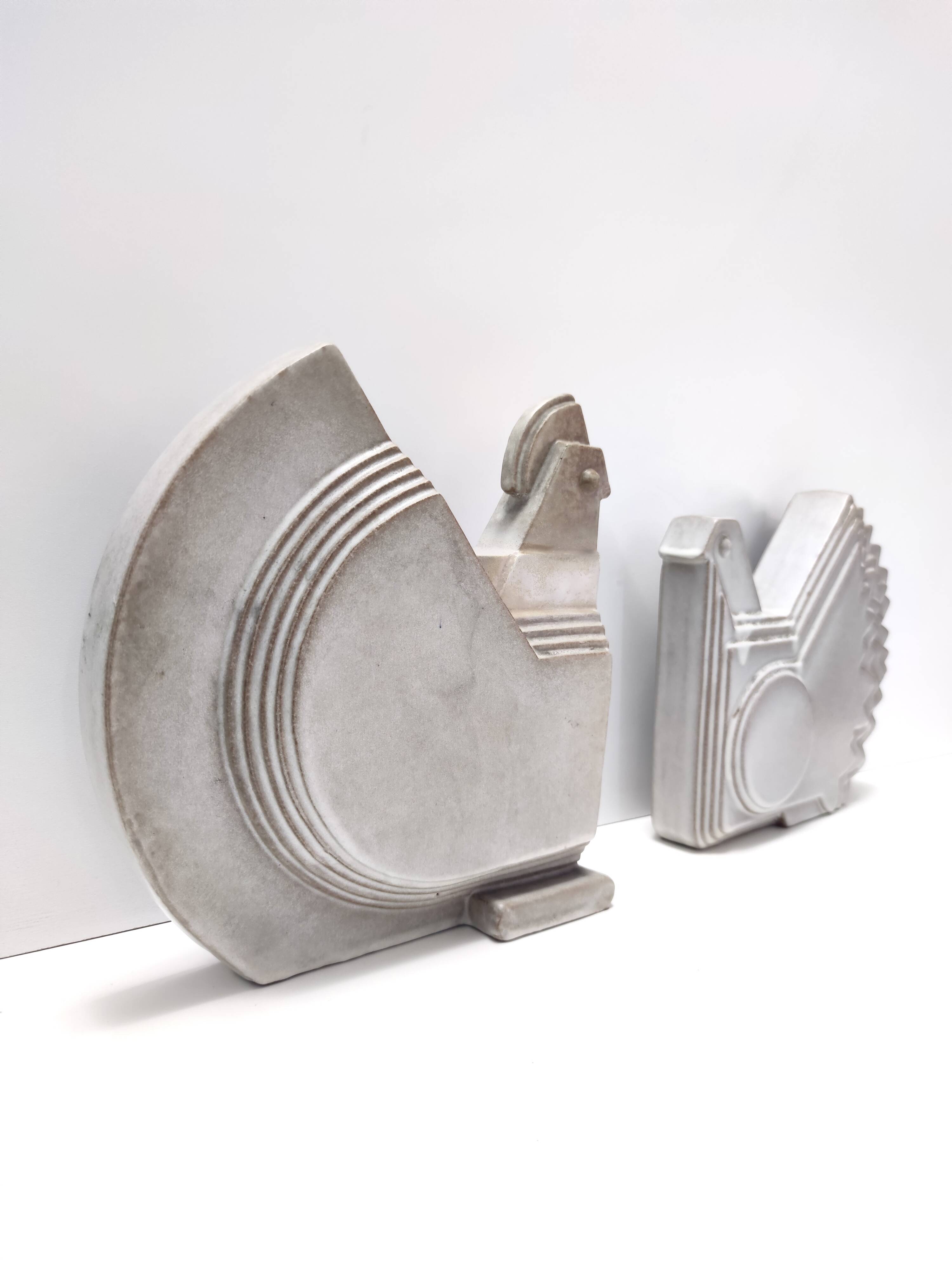 Glazed Ceramic Decorative Pair of Chicken by Alessio Tasca, Italy