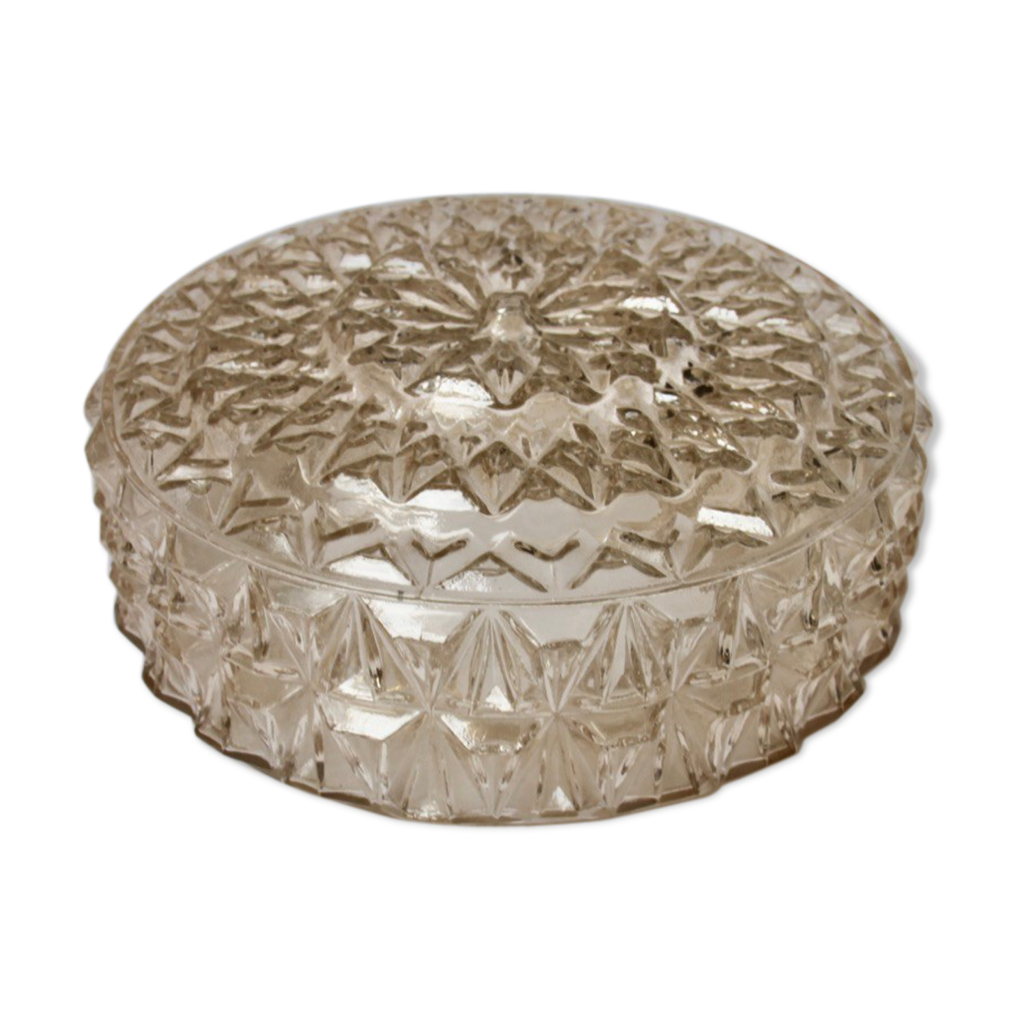 Round ceiling light made of transparent amber glass
