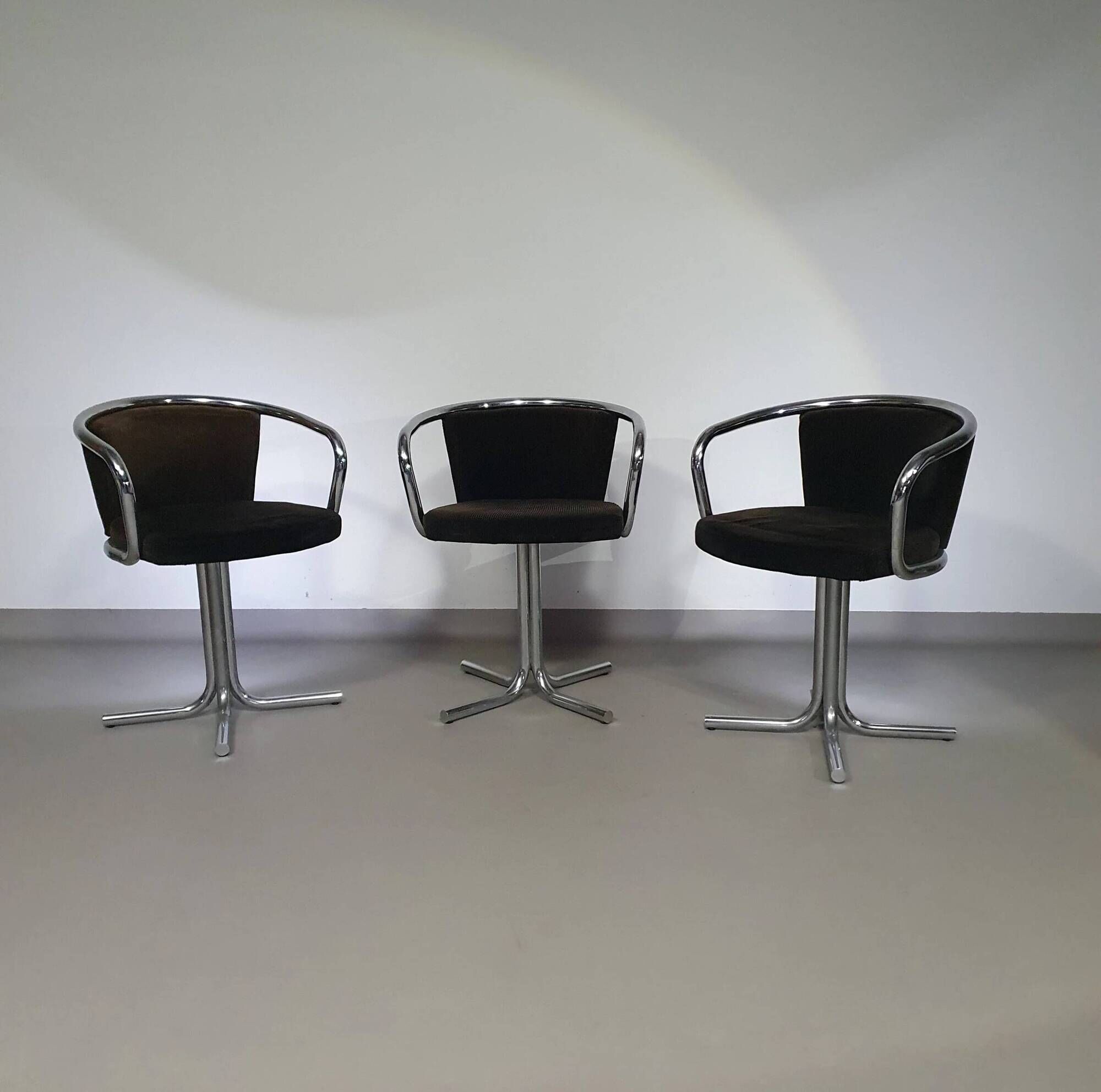 3 x mid-century tube frame chairs (swivel) corduroy upholstery
