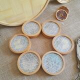 Set tray and 6 under glass bamboo vintage butterflies