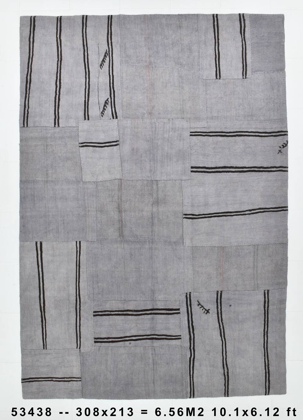 7x10 Vintage Gray & Black Modern Kilim Rug, 213x308Cm