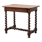 Table d'appoint en noyer à torsade en orge française avec tiroir, vers 1880