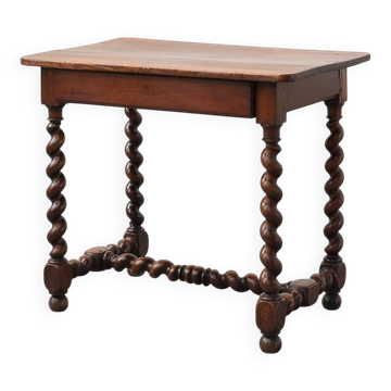 French Barley Twist Walnut Side Table with Drawer, circa 1880