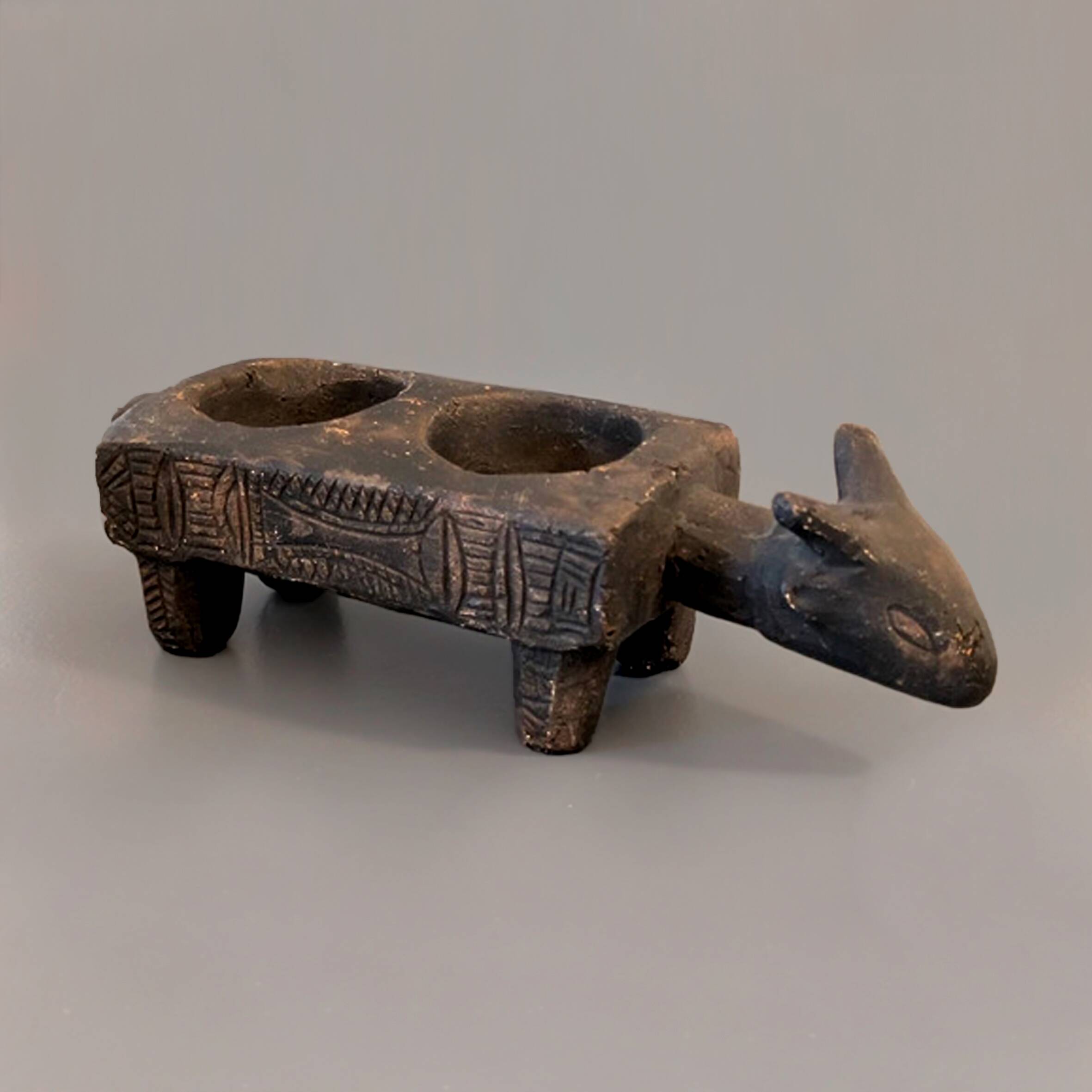 Antique African terracotta candle holder L20cm