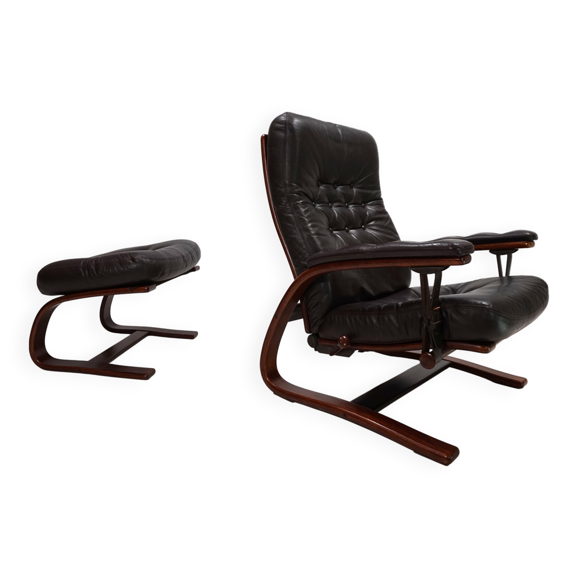 Westnofa Panter Leather Lounge Chair with Ottoman by Arnt Lande, 1970s