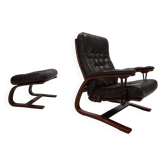 Westnofa Panter Leather Lounge Chair with Ottoman by Arnt Lande, 1970s