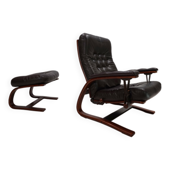 Westnofa Panter Leather Lounge Chair with Ottoman by Arnt Lande, 1970s