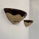 Pair of vintage wall sconces, beige and brown porcelain, France, 1960.