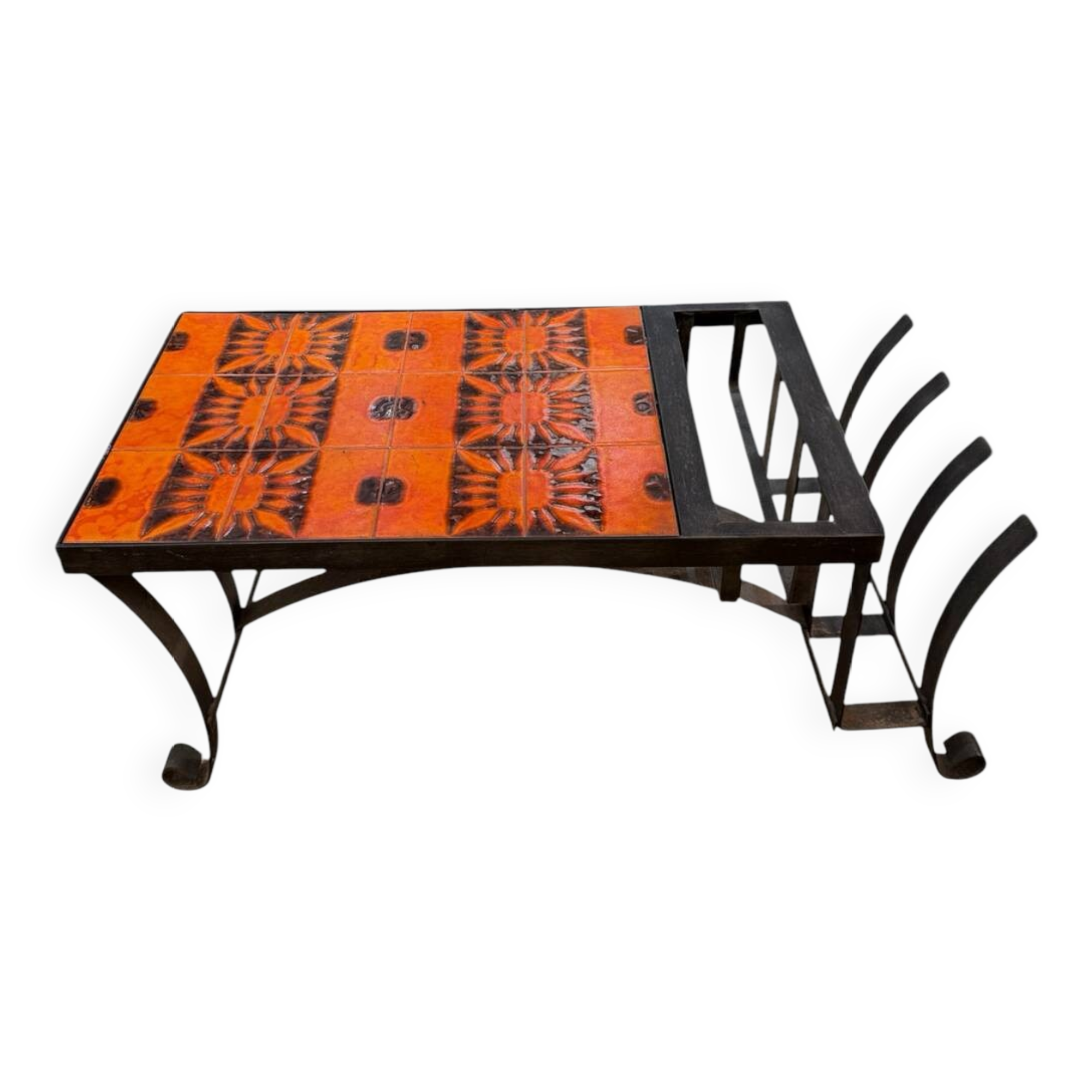 Capron Vallauris orange and black ceramic - coffee table