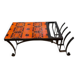 Céramique Capron Vallauris orange et noire - table basse