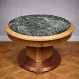 Art Deco table in wood, copper and marble – circular top – around 1930