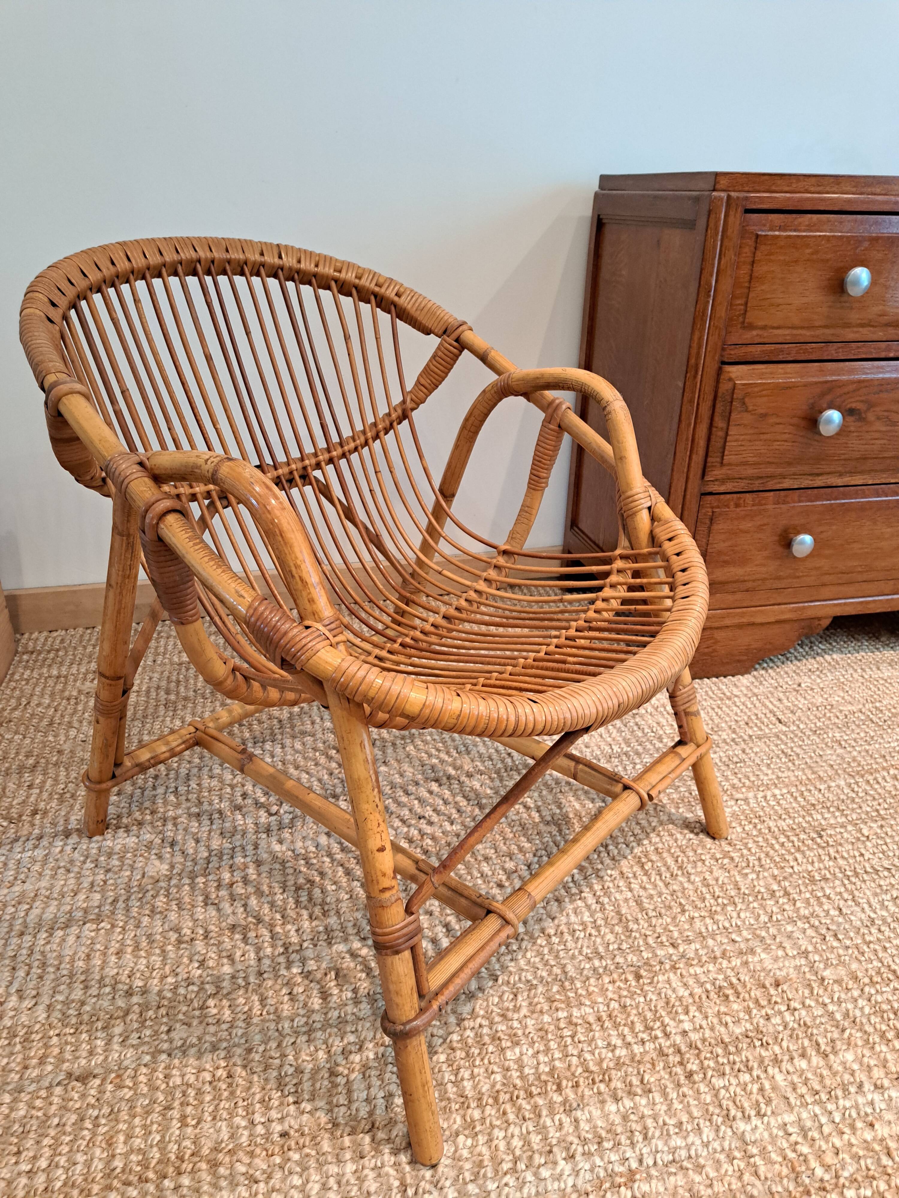 Vintage rattan & bamboo armchair from the 60s