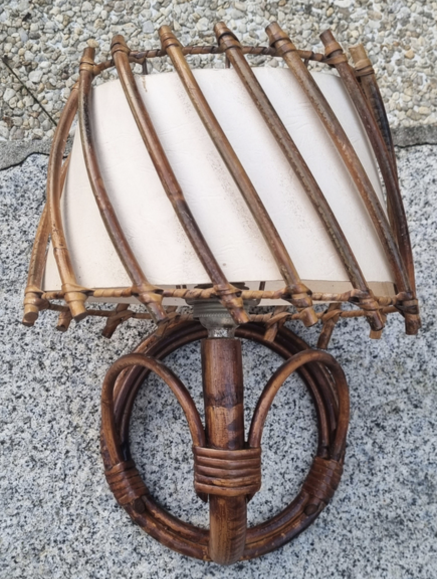 Pair of rattan bamboo sconces,  vintage, 60s