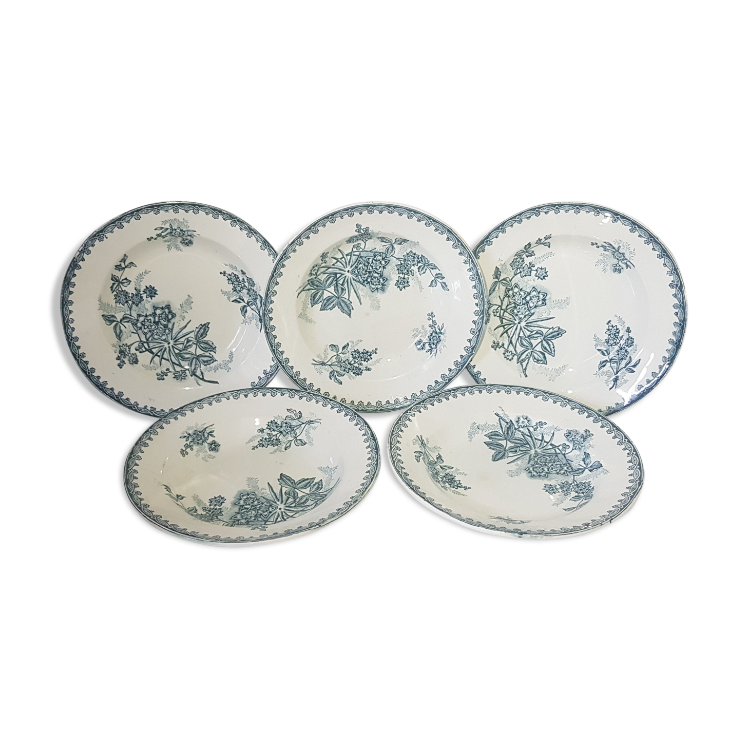 5 soup plates in St. Amandinoise earthenware model Margot, iron earth.