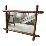 miroir ancien en bois tourné imitation bambou 1940