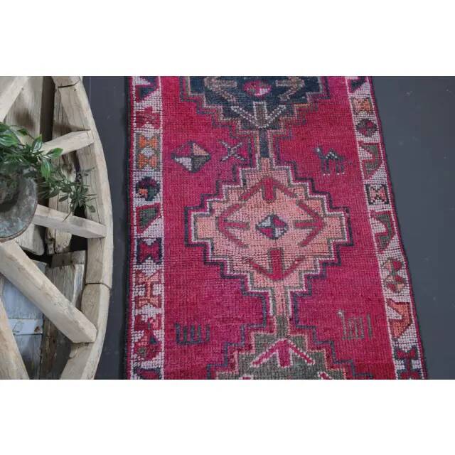 1970s Vintage Turkish Hand-Knotted Wool Cotton Purple Runner Rug 87x310