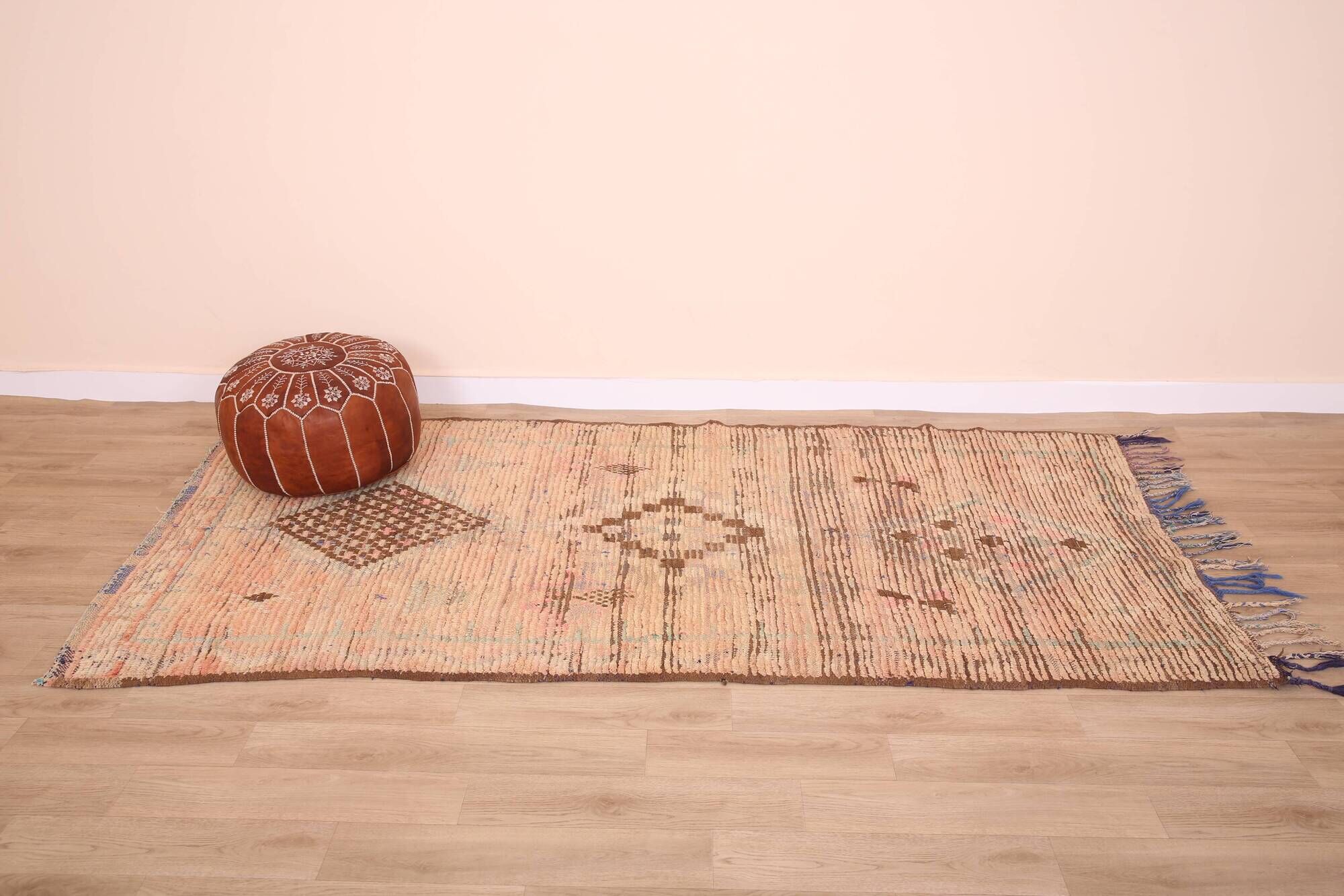 Vintage Moroccan Runner Rug 124 x 256 cm, Berber Wool Rug, Handmade Rug