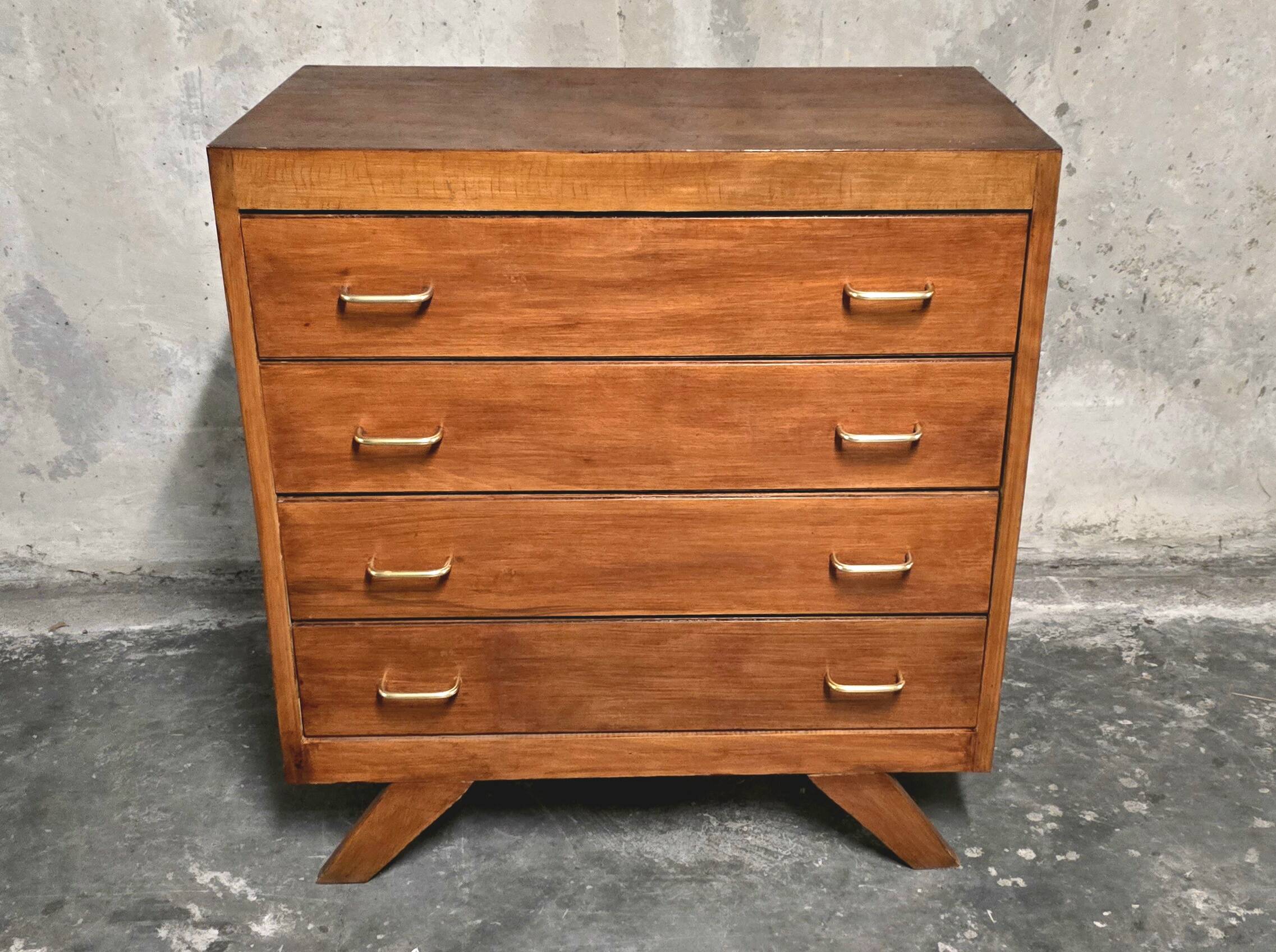 Vintage solid wood chest of drawers – 1950s – tapered legs