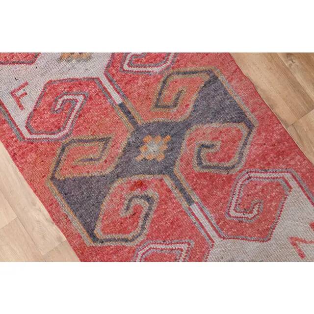 1970s Turkish Oushak Handmade Wool Cotton Pink Area Rug 103x335