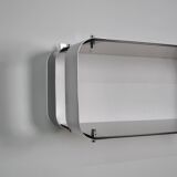 Brushed steel and smoked glass shelf, Donald Singer, 1970