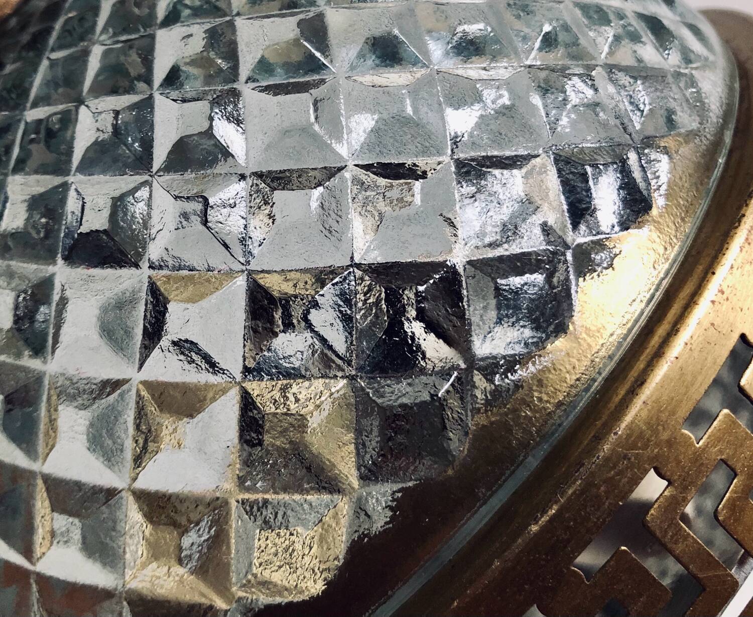 Antique glass and bronze ceiling light by Maison L.GAU