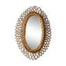 Miroir ovale en rotin vintage années 60 - 38x56cm