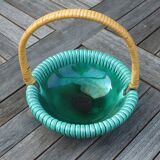 Empty basket vintage pocket in green ceramic and wicker