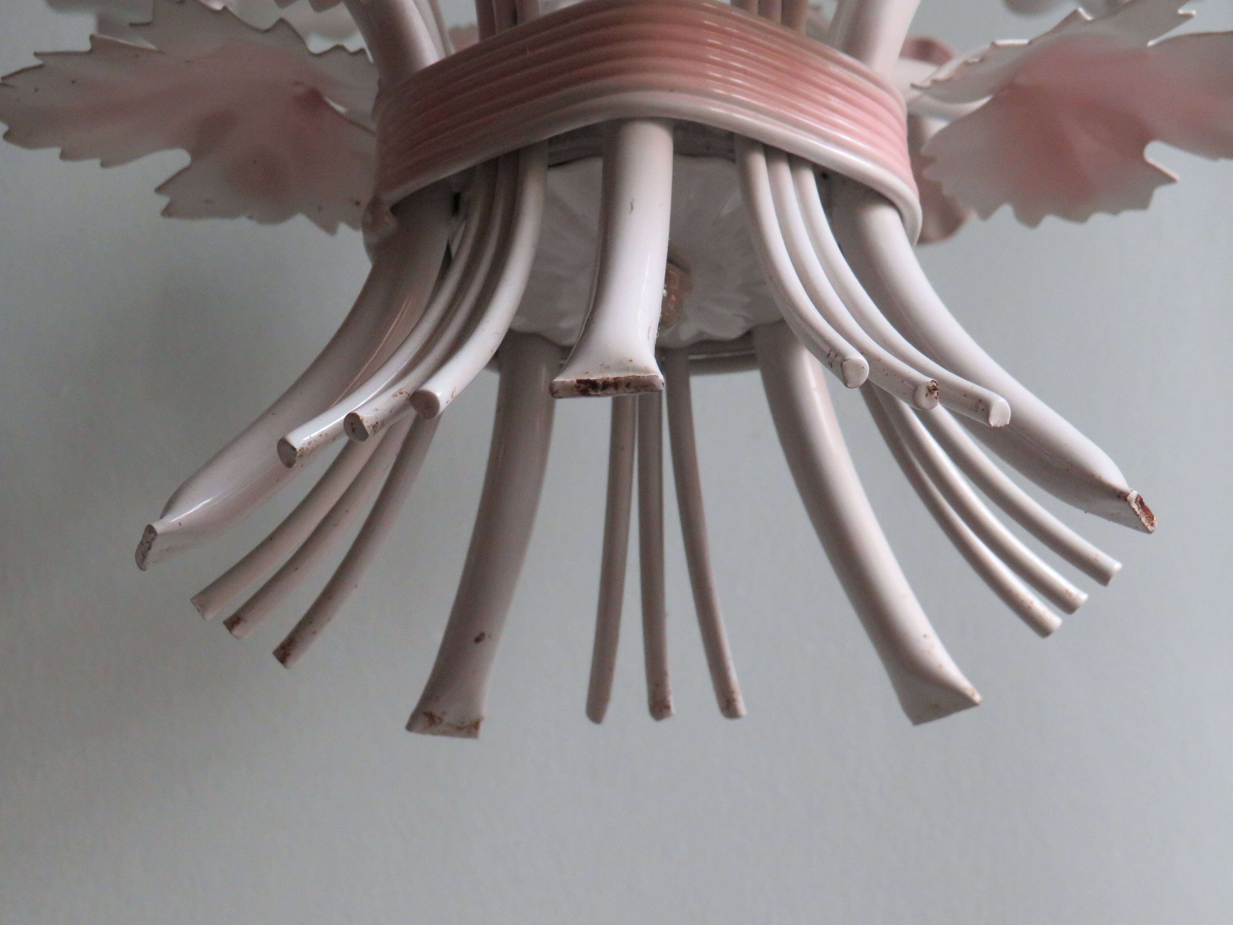 Vintage toleware chandelier with floral motifs, Italy from the 1960s.