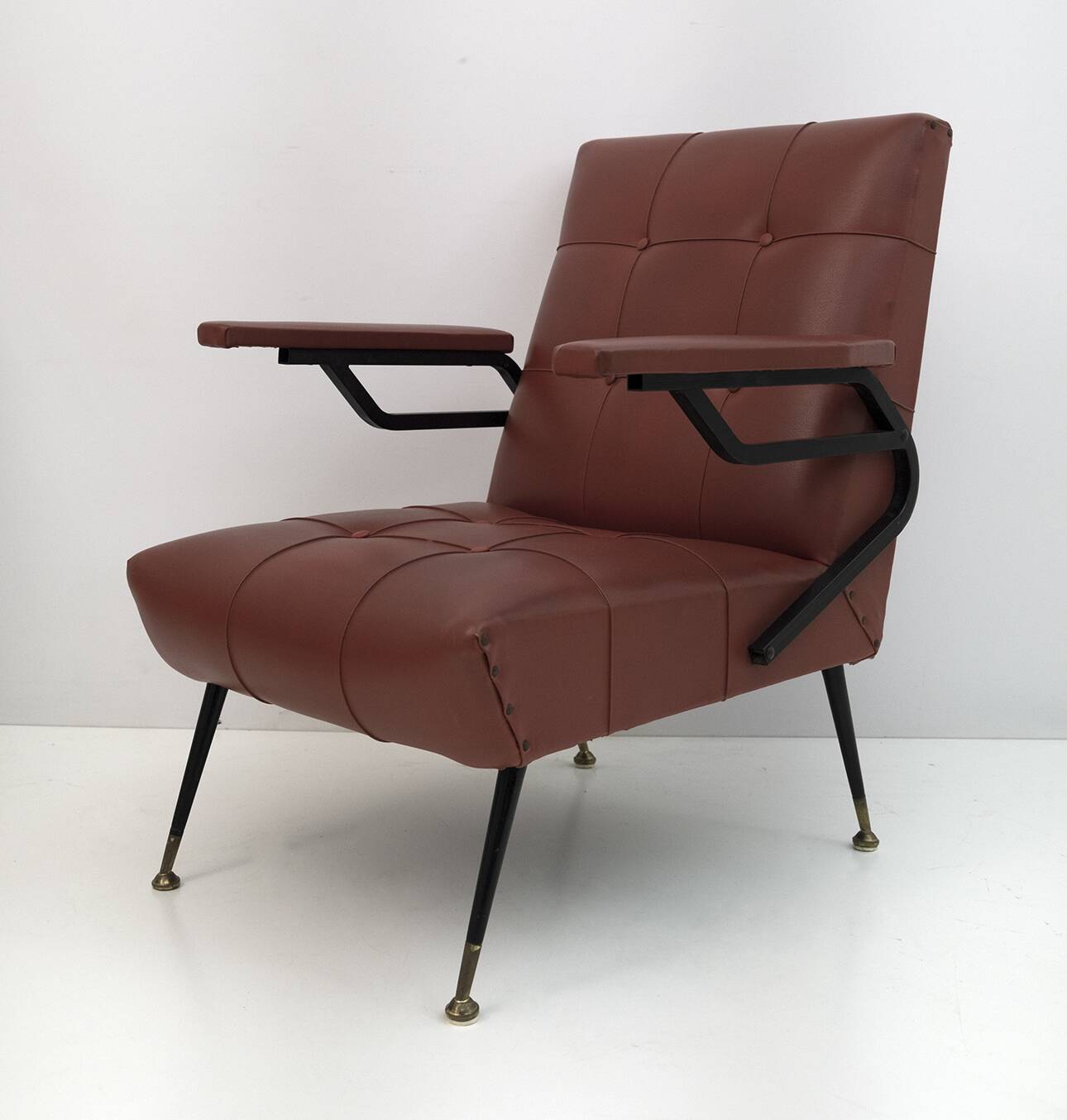 Mid-Century Modern Italian Faux Leather Small Armchair, 1960s