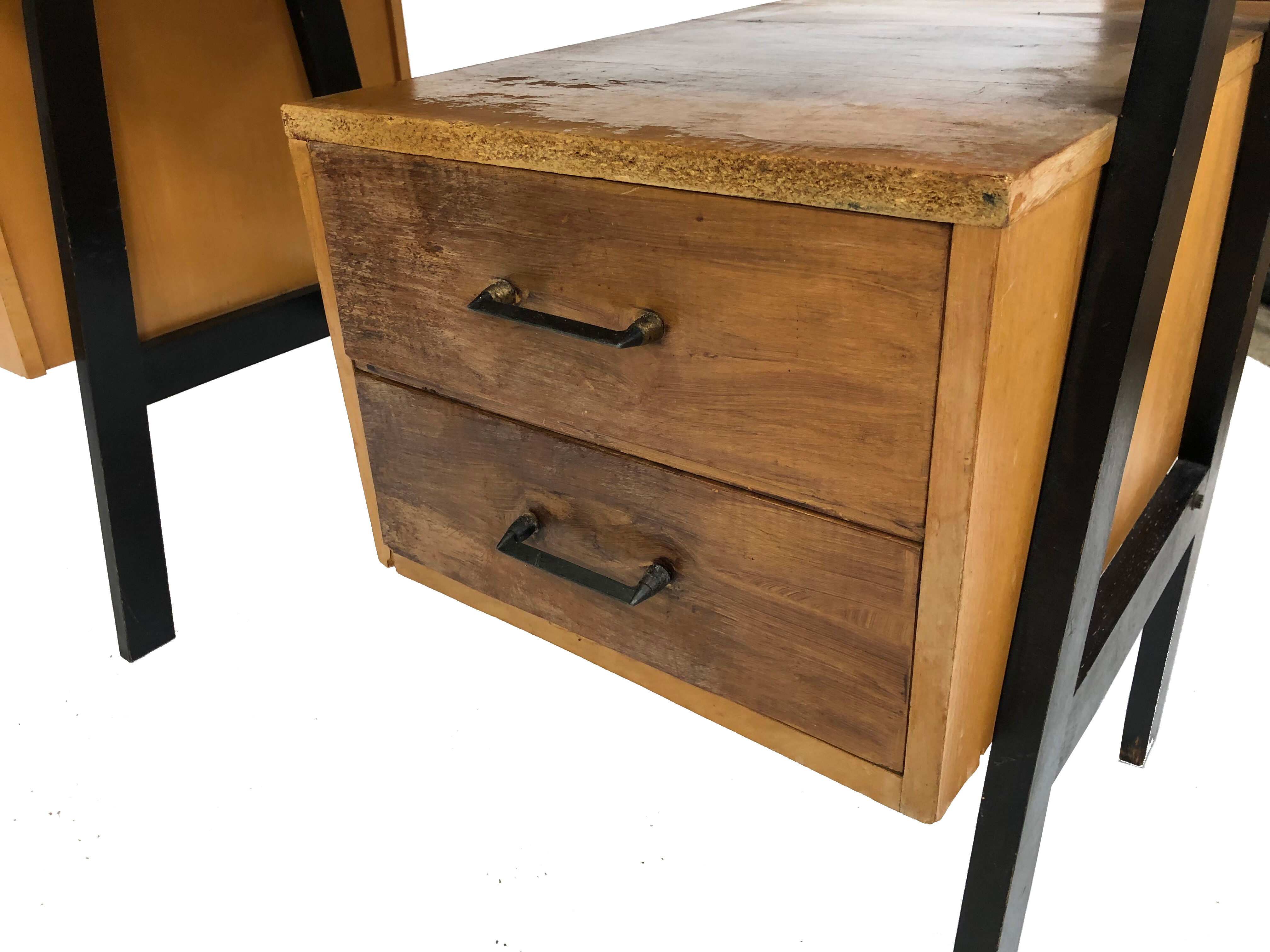 Vintage desk in birch veneer of years 60