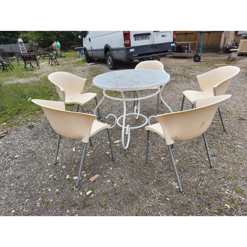 Salon de jardin fer forgé table + 5 fauteuils