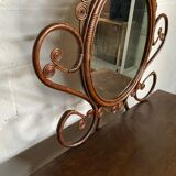 Vintage rattan dressing table with mirror and stool 1970