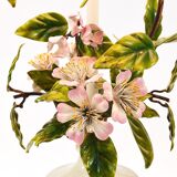 Hand-painted Toleware table lamp with wild apple blossom flowers, Salvadori, Italy, 1950s.