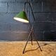 Industrial floor lamp in black lacquered metal and green enamelled sheet metal