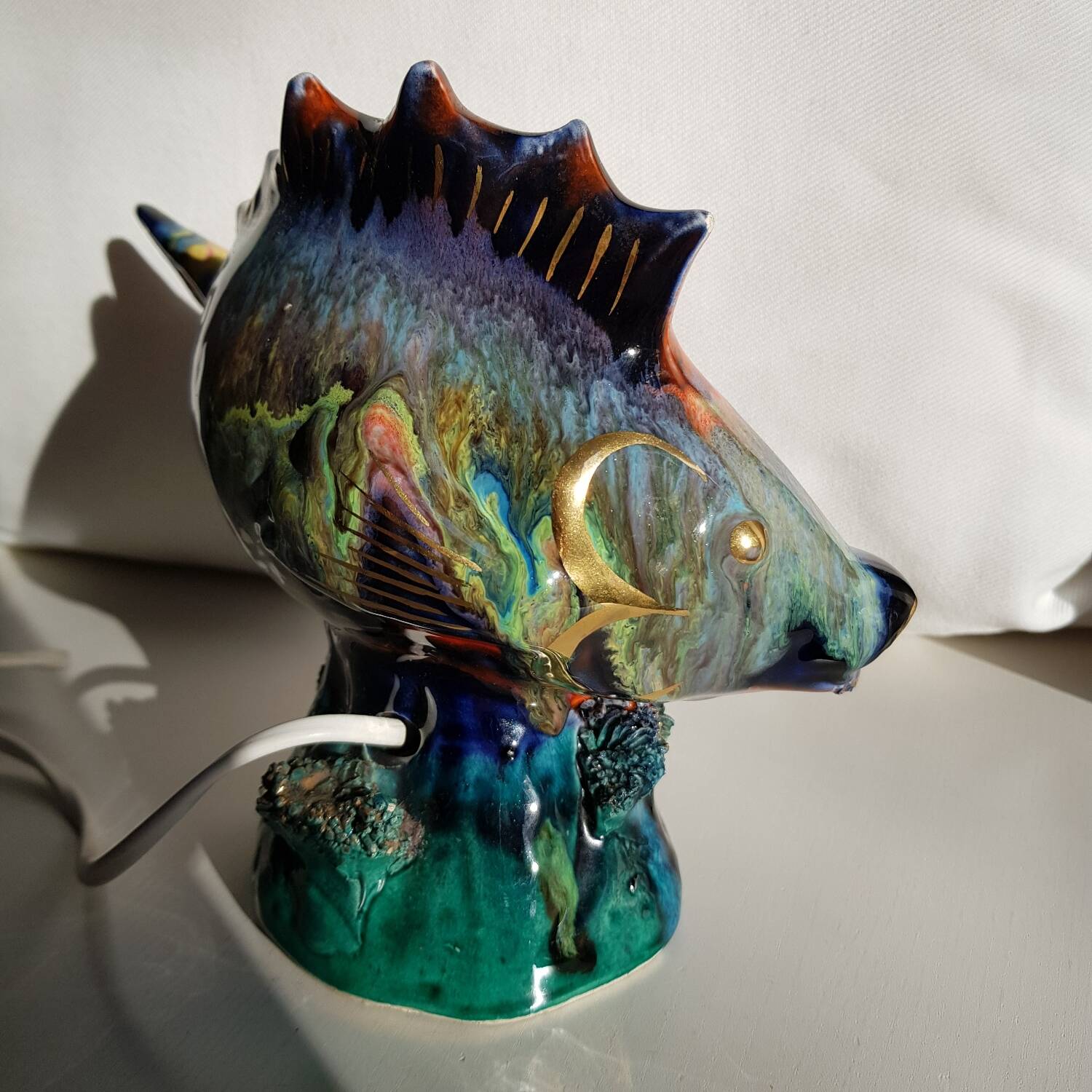 Lampe poisson en céramique avec ampoule