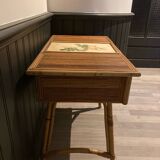 Hairdresser, vintage rattan desk, in the style of Audoux Minet.