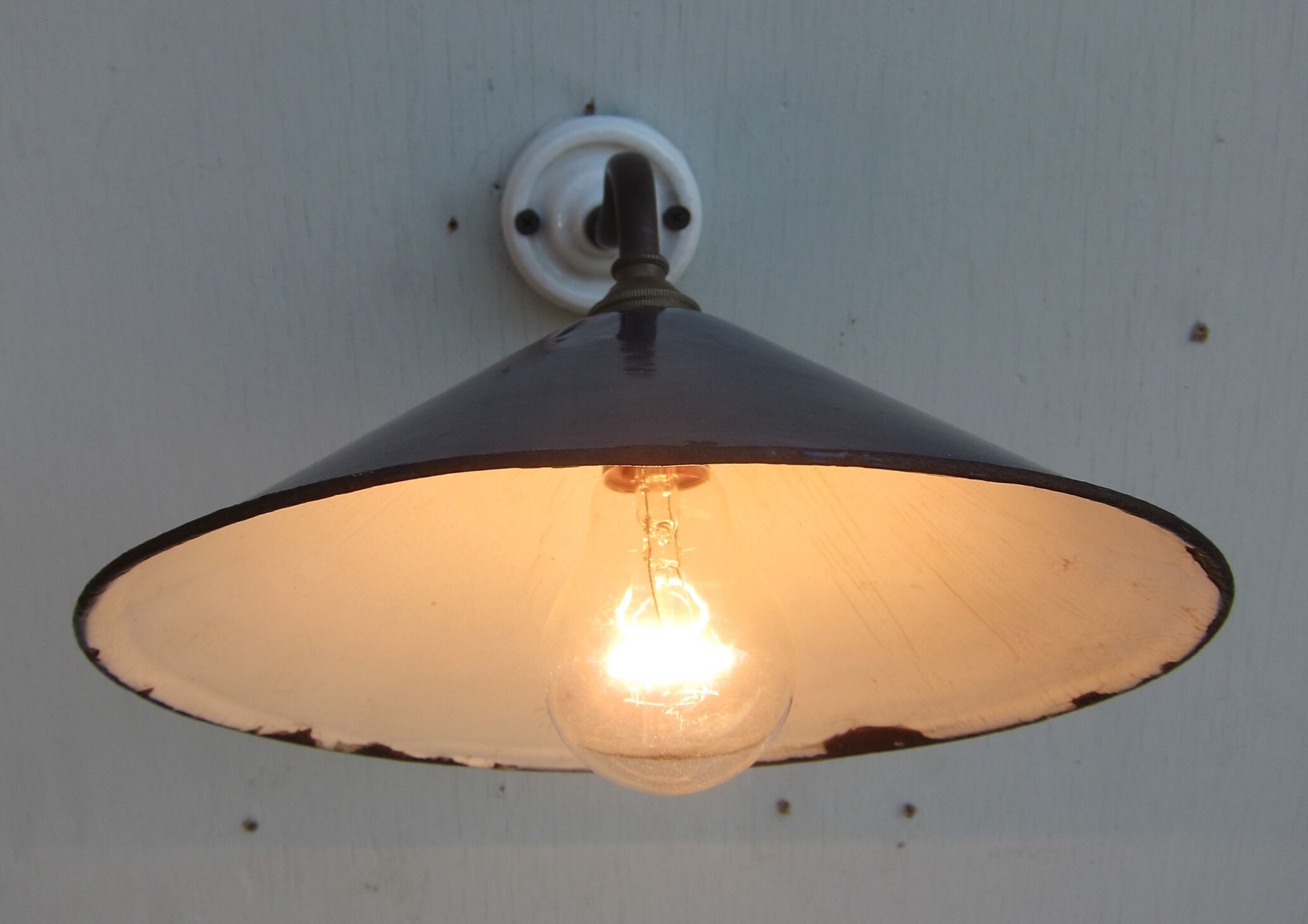 Wall lamp royal blue enamelled metal conical umbrella