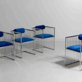 Set of four Italian modernist chrome chairs with royal blue velvet, 1970s