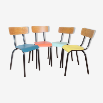 Ensemble de 4 chaises d'école vintage