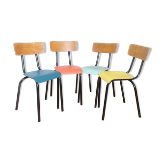 Ensemble de 4 chaises d'école vintage