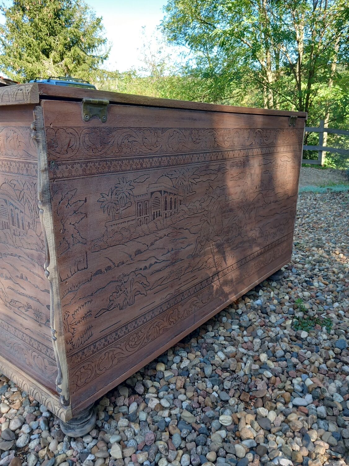 Antique carved wooden chest
