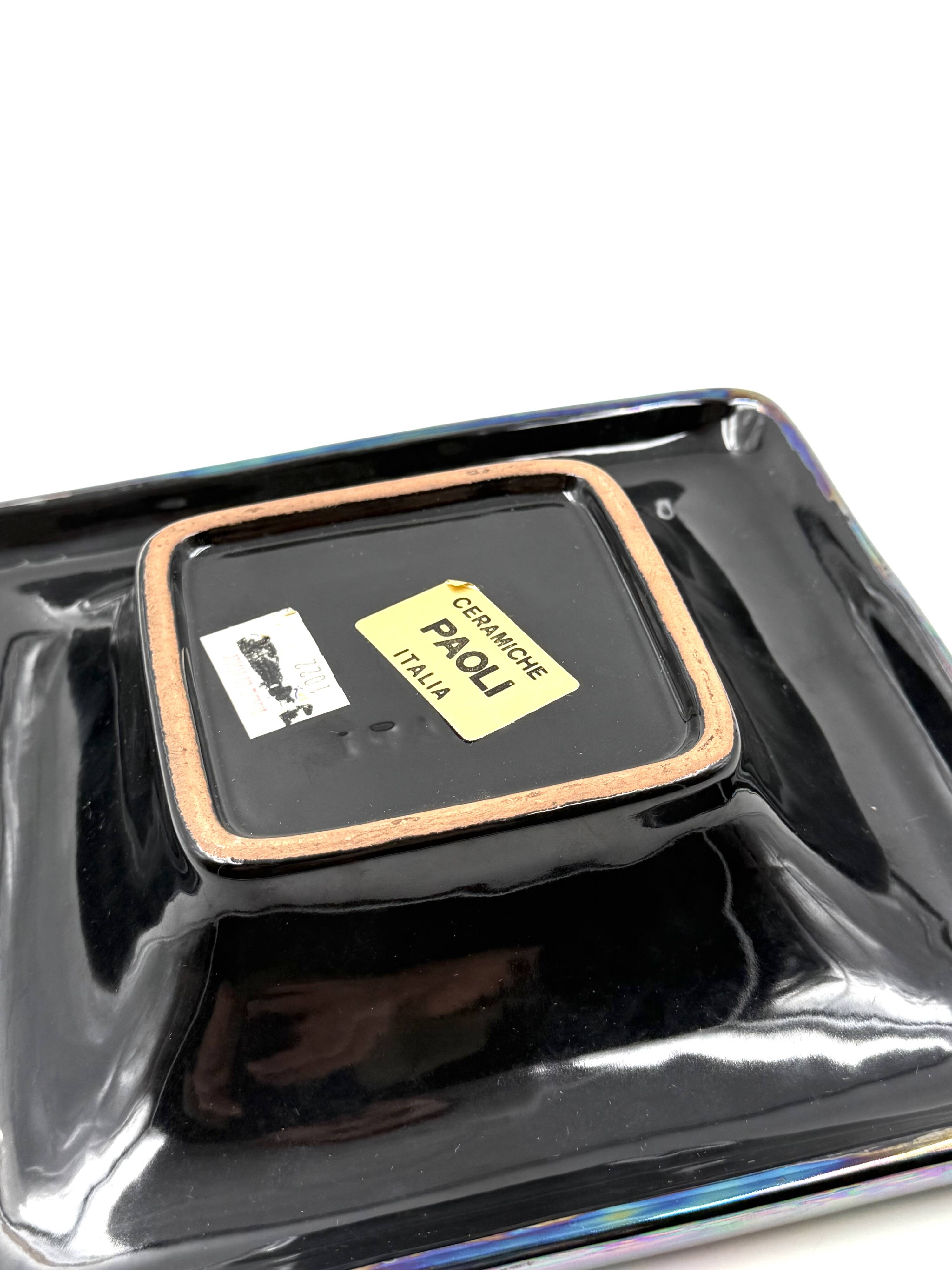 Mid-century modern iridescent ceramic ashtray/ vide poche, Paoli Italy 1970