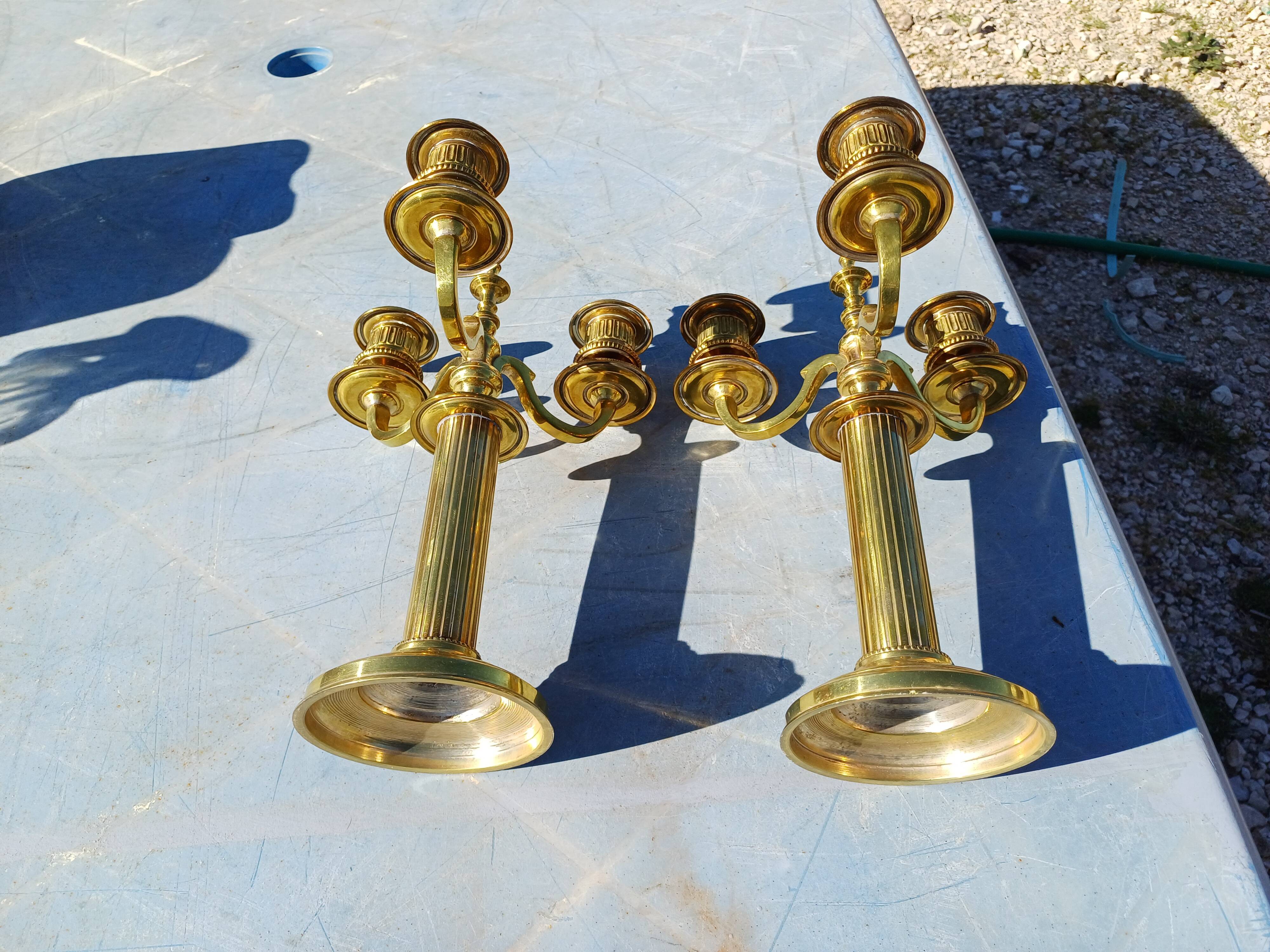 Pair of 3 Branch Brass Candelabra