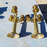 Pair of 3 Branch Brass Candelabra