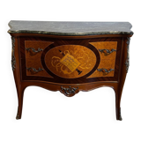 Exquisite Louis XV Style Bombé Commode with Musical Marquetry & Marble