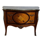Exquise Commode Bombée de Style Louis XV avec Marqueterie Musicale et Marbre