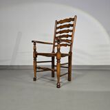 Set of 4 oak, rustic, farmhouse, ladderback dining chairs with rush seats 1960s