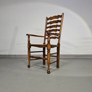 Set of 4 oak, rustic, farmhouse, ladderback dining chairs with rush seats 1960s