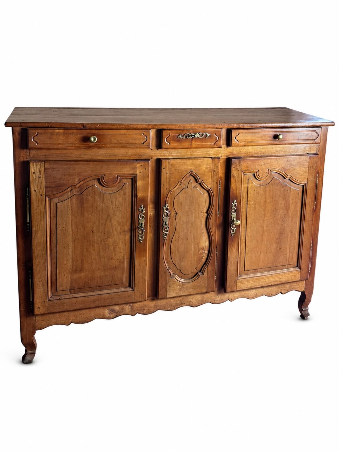 Enfilade of three Louis XV style doors in cherry wood from the 19th century.