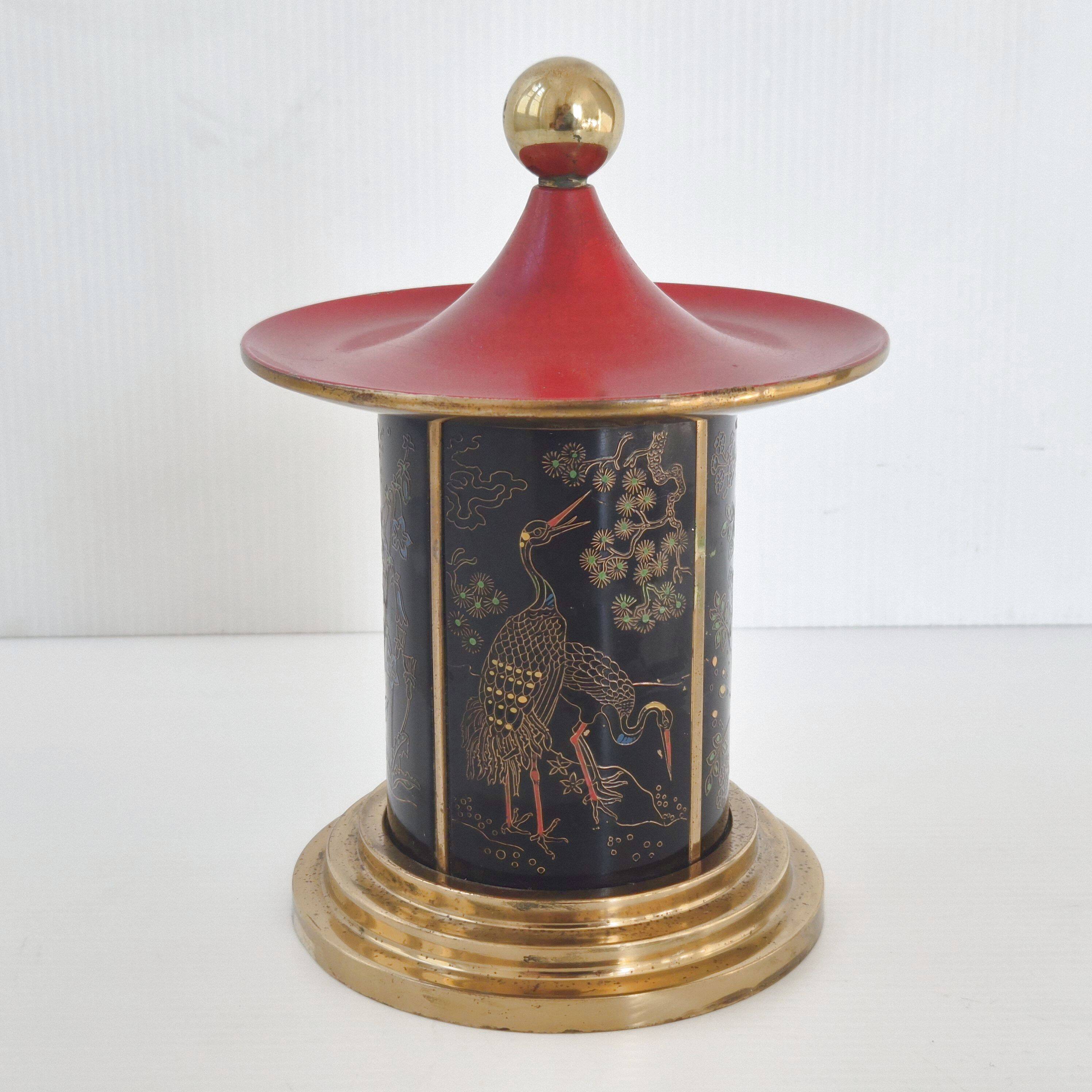 VINTAGE 1950 CIGARETTE DISPENSER PAGODA METAL & BRASS CIGARETTE HOLDER